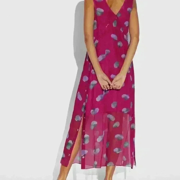 Coach Magenta Sleeveless Floral V-Neck Dress - Picture 3 of 3